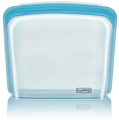 Klippsi® 3000 ml (fond solide) – Sacs en silicone réutilisables pour stocker, cuisiner, congeler, cuire – Passe au lave-vaisselle (bleu)