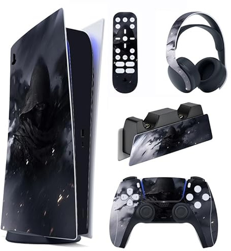 PlayVital Skin Aufkleber für ps5 Digital Edition, Vinyl-Skin Schutzfolie | Stickers für PS5 Konsole, Controller, Ladestation, Headset, Medienfernbedienung, Schattenmöder