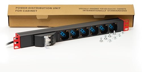 LINK Seguridad y Protección Marca Modelo MULTIPRESA ALIMENTAZIONE per Rack 19 con 6 Prese UNIVERSALI TRIPOLARI/SCHUKO MAGNETOTERMICA con STAFFE Colore Rosso