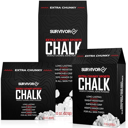 SURVIVOR Gym Chalk - Climbing Chalk, Lifting Chalk, Gymnastics Chalk - Pure Magnesium Carbonate Hand Chalk Powder, Weightlifting Chalk Gym - Rock Climbing Chalk for Weights (Extra Chunky, 13 OZ)