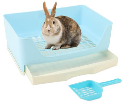 BWOGUE Grand bac à litière pour lapin, pot d'apprentissage de la propreté, lit d'angle avec tiroir, grande poêle pour animaux de compagnie adultes, cochons d'Inde, lapins, hamster, chinchilla, furet,