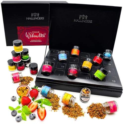 Hallingers Genuss Manufaktur Coldbrew Tee Adventskalender – 24 Premium Teesorten im Glas, Tees kalt oder warm aufgießen, Tee Geschenk für Frauen Männer Teeliebhaber, Weihnachtskalender 2025