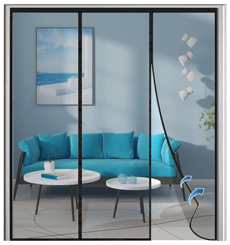 Magnet Fliegengitter Tür - 150x220cm - Insektenschutz Balkontür Fliegenvorhang Fliegengitter ohne Bohren Vorhang für Balkontür Schiebetür Terrassentür Schwarz