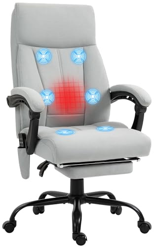 Vinsetto Bürostuhl mit Massagefunktion Heizfunktion Grau | Ergonomischer Chefsessel, Fußstütze, Höhenverstellbar, 360° Drehbar, Liegefunktion, Schreibtischstuhl, Mikrofaser
