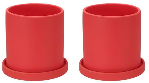 PATIKIL Macetas de cerámica de 4.3 pulgadas, paquete de 2 macetas modernas con agujeros de drenaje y bandeja para decorar el hogar, plantas de interior, hierbas suculentas, color rojo