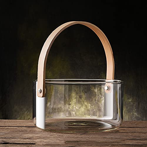 5 l/2,7 l Eiskübel aus Glas mit Holzgriffen, für Eiswürfel, Bier- und Sektflaschen, transparente Eiskübel für Partys, Snack-Getränkefass, leicht zu reinigen/Champagner/2,7 l (transparent 2,7 l)
