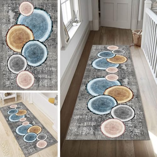 Poaegle Teppich Läufer Flur Grau Lang rutschfest KücheLäufer Holzmaserung Waschbar Schlafzimmer Bunt Teppich Läufer 60x250cm Dauerhaft Läuferteppich FlurLäufer Korridor Meterware