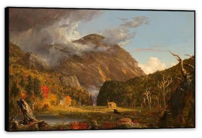 RXNHGJDS Cadre noir Impression Sur Toile Thomas Cole affiche Peintres CéLèBres,Une vue sur le col de montagne appelé,Reproduction De Peintures à L'Huile Modernes Paysage Tableau45x30cm(18x12in)