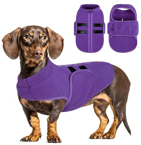 PUZAUKAL Pull pour Petit Chien,Pull-Overs pour Chien et Chat en Polaire Doux Veste Gilet Chien avec Harnais Pull Chaud pour Moyen Grand Chien Violet(XS)