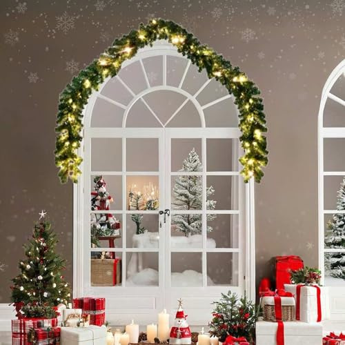 Gecheer Weihnachtsgirlande mit LED 20m, 300 warmweiße LEDs, 1800 Zweige, 8 Lichteffekte, für Innen/Außen, für Weihnachtsdekoration im Haus/Garten
