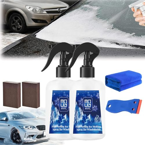Gienslru Fast-Acting Ice Melting Spray for Windshields, Deicer Spray for Car Windshield, Windshield Defroster, Snow Spray for Windows, De Icer for Car Windshield, Fast Snow Removal (2pc-300ml)