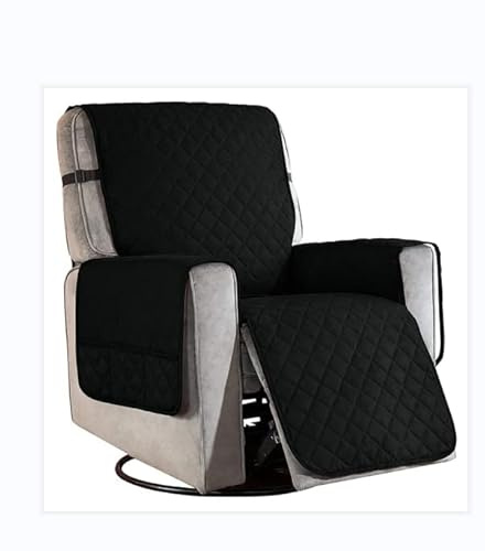 Skybook Recliner Chair Cover Pad with 6 Side Pockets, Reclining Chair Adjustable Soft Non-slip Buckles Protective Armchair Sofa Cushion Furniture Protector for Home with Children Pets Dog (Black)