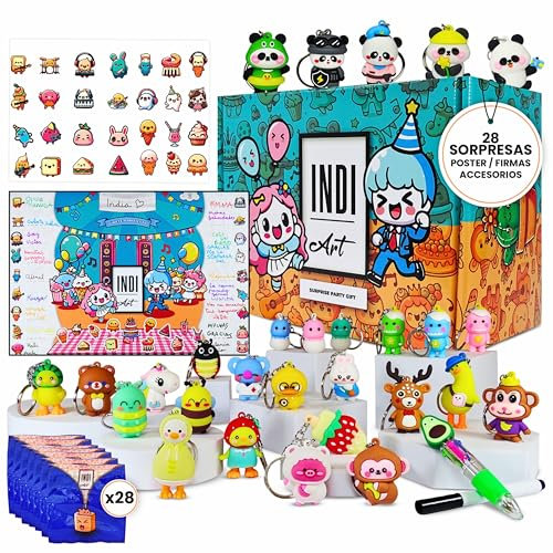 Pack Bolsitas Sorpresa Kawaii con 28 Llaveros, Stickers y Póster Firmas- Regalos Cumpleaños Niños Niñas Colegio, Detalles Invitados Fiesta Infantil, Regalitos Alumnos Primaria, Relleno Piñata Juguetes