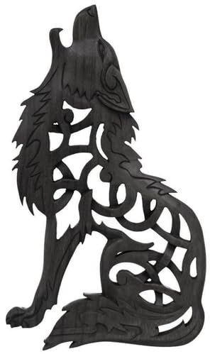 Wolf Holzbild FENRIS 35 cm Vikings Wandrelief Schwarz Handarbeit Holz (schwarz (links schauend))
