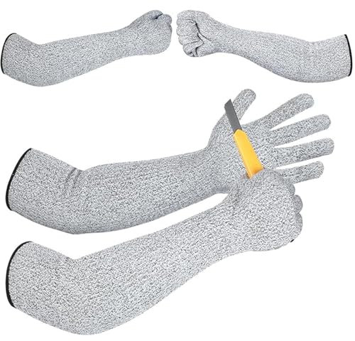 SEAHUI Schutzhandschuhe für Gartenarbeit, Schnittschutzhandschuhe, Stufe 5, schnittfeste Handschuhe mit langen Armärmeln, widerstandsfähige Armschutzmanschetten für Garten, Bauernhof, Küche, robuste