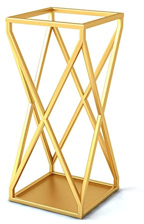 WOTZOV Modern Umbrella Stand Rack, Indoor Outdoor Umbrella Holder Metal Storage Shelf, Free Standing Organizer For Storing Canes Golf Clubs, Gold