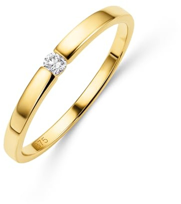 MIORE Schmuck Damen, Verlobungsring Damen, Ring Gold 375 9kt mit Diamant 0.05 Ct in Spannungsfassung, Echt Gold Damenring, Goldring, Ring Damen, Damenschmuck Handgemacht
