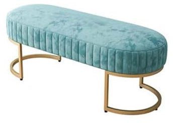 Samt-gepolsterte getuftete Bettbank mit goldfarbenen Beinen, eleganter Ottomane für Wohnzimmer, Foyer, Schlafzimmer, Blau, 120 x 40 x 45 cm