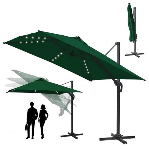 ISOISL Sonnenschirm Ampelschirm 300 x 300 cm Sonnenschutz UV50+ Groß Gartenschirm 360° Drehbar und Kippbar,Terrassenschirm Aluminium für Garten orde Outdoor-Essbereich
