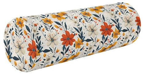 Lange Nackenrolle, Nackenrolle, Memory-Schaum, Lendenkissen, Rundkissen, Massagetischkissen, Schaumstoffkissen, Nackenstütze, Seitenschläfer, Frühlingsblumen, Lilie, Rittersporn, Nelke, Weiß_3