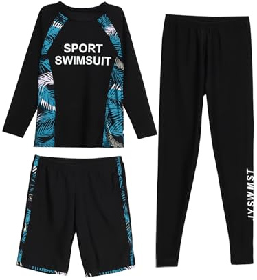 TSSOE Set med 3 delar badkläder för barn, pojkar, anti-UV, topp och shorts, leggings, sport, snabbtorkande rakhyvel, 3 stycken, 5-6 ans