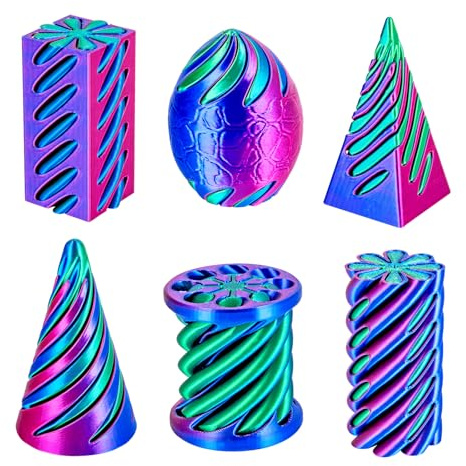 dikale 6 Packungen Spirale Fidget Kegel 3D gedruckt Spielzeug Set, Flexible Pyramide Passthrough für Stressabbau, Kinder Erwachsene Schreibtisch Spielzeug, Rosenrot & Dunkelblau & Grün | 6 Formen, Schreibtisch-Dekoration für Kinder und Erwachsene, zweifarbig, Rosenrot, Blau, Grün