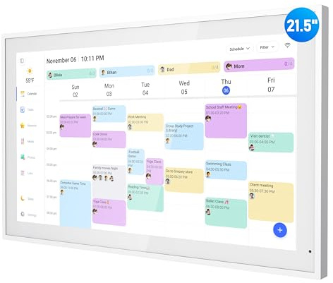 Digital Calendar, 21.5 Inch Electronic Calendar & Chore Chart, Smart Family Organizer with Interactive Touchscreen Display, Wall Mount or Desk Mount in Portrait or Landscape