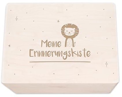 hellomini Erinnerungsbox Box Aufbewahrungsbox Erinnerungskiste Holzkiste für Kinder Geschenkbox Geschenkidee für Jungs Mädchen Geburtstagsgeschenk Kleiner Löwe (ohne Personalisierung)