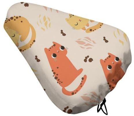 Treer Fahrradsattel Abdeckung Wasserdicht, Cartoon Fahrrad Satteldecke Wasserdicht Regenschutz Sattelabdeckung Sattelbezug Passend Sattelüberzug für Meisten Fahrräder (Orange Katze,4 Stück)