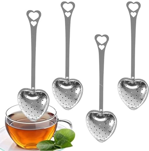 YOFDAL 4 Piezas Infusor de Te Acero Inoxidable,Colador De Té En Forma De Corazón con Mango,Pinza Bola de té,Colador Te,Tea Infuser,para té de Hojas Sueltas,Especias,Condimentos