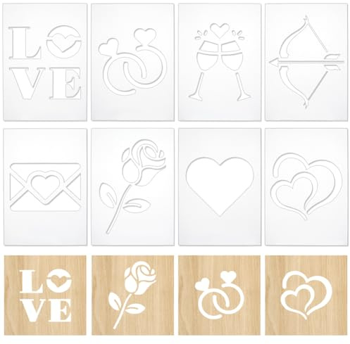 INFUNLY 8 Pcs Acryl Fräsvorlagen zum Valentinstag 7,8 x 5,5 Herz Acrylvorlage Rosé Weinglas-Schnitzvorlage Ring Schablonen 5 mm dickes Fräsführungswerkzeug für Holzbearbeitung DIY Bastelarbeiten