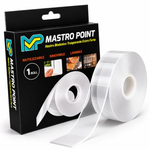 Generico Nastro biadesivo extra forte, nastro biadesivo, nastro adesivo trasparente, in gel nano PU lavabile, riutilizzabile e resistente all’acqua - Forte adesione e rimozione facile - 3 m x 3 cm
