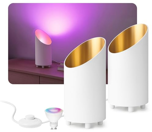 SSC-LUXon 2x Bodenleuchte AUREVA dekorative Stehlampe - Tischlampe mit Smart WLAN GU10 5W – App Steuerung, Alexa Google kompatibel