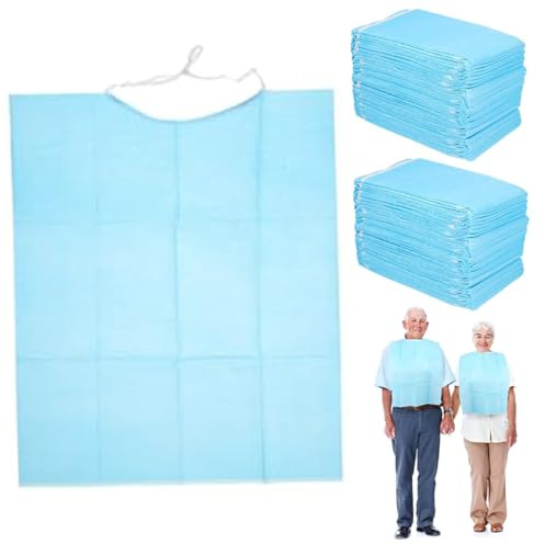 Einweg-Lätzchen für Erwachsene und Kinder, 60 Stück, 43, 2 x 35, 6 cm, wasserdichte PE-Kunststoff-Lätzchen mit Krawatte, Einweg-Schürze für Erwachsene zum Essen..