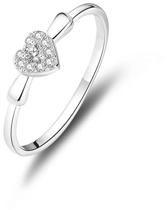 Stfery Herz Diamantring Platin, Stapelring Damen Personalisiert Echt Gold Gr.57
