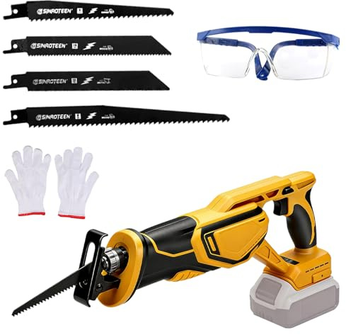 Cordless Reciprocating Saw for Dewalt 20V, 3500 SPM Brushless Electric Saw with 4 Blades, Safety Gloves & Goggles,Electric Recip Saw for Wood Metal Plastic Cutting Tool Free Blade Change (No Battery)