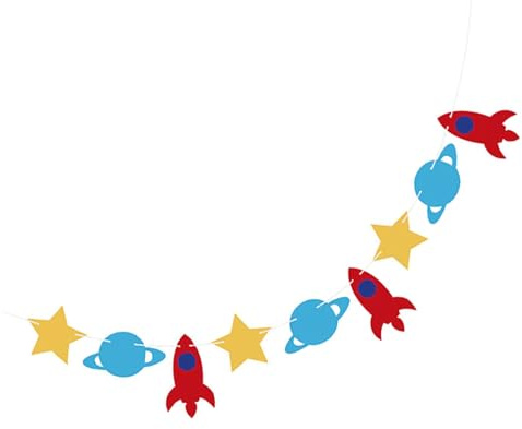 TOYANDONA Guirnalda de Cumpleaños para Bebés de Fieltro Banderines Colgantes Decoración Temática de Fiesta Infantil Estrellas y Cohete Adecuado para Habitación y Celebración de Primer Año