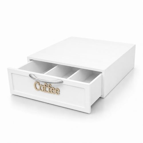 Cassetto Porta Cialde in Legno Bianco 3 Scomparti con Maniglia 30x30x10 cm