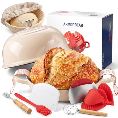 Armorbear Cocotte à pain en fonte émaillée de 4,7 l avec kit de cuisson du pain, blanc