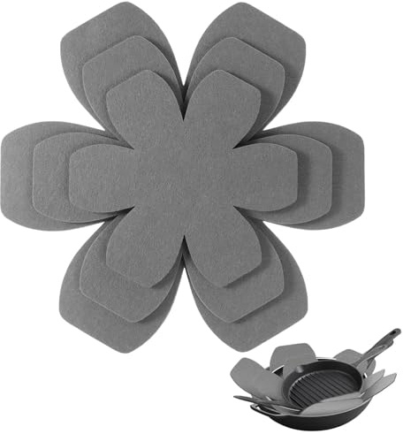 VOOSFSIE 6 Pcs Gray Pan Protectors, Pot Pan Separators for Stacking, 3 Different Sizes, Felt Non-Slip Pot Dividers Pads, Pans Saucepan Protectors for Stacking Cookware in Kitchen Cupboard