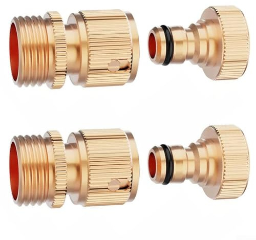 Brass Quick Connectors for Garden Hose, Leak Proof Design with Standard 3/4 Inch GHT Threads and Quick Release for Convenient Hose Attachment