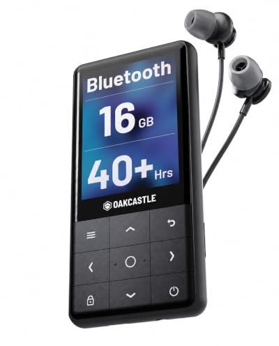Oakcastle MP300 16GB Bluetooth MP3 Player with Built-In Speaker | Expandable to 128GB, Portable MP3 Music Player | USB-C Quick Charge | 40 Hours Battery Playback