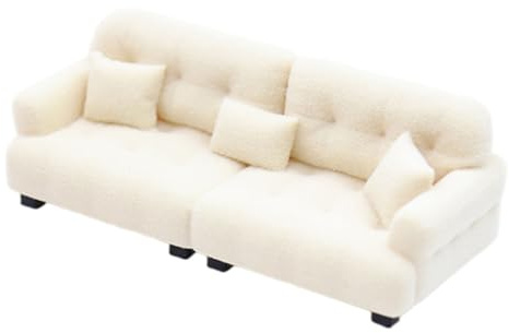 Faroby Mini canapé pour Maison de poupée – Canapé Miniature Moderne floqué Doux, Meubles de Maison poupée à l'échelle 1:12 pour Un Jeu réaliste Couleur crème