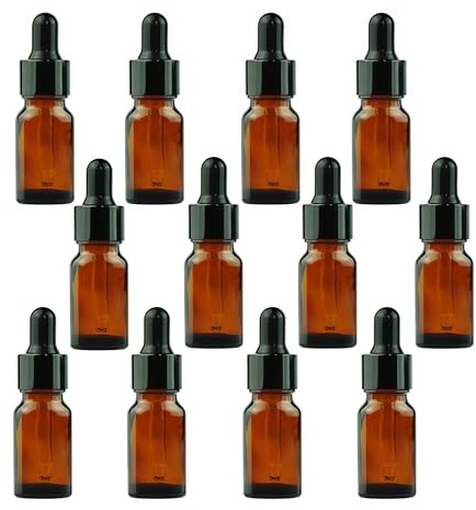 5 ml/10 ml Bernstein Glas ätherisches Öl Flaschen und Eyed Dropper schwarz Kappen Make-up Kosmetik Beispiel Container-Flasche für ätherisches Öl Aromatherapie Verwendung (12 Stück), 10ML