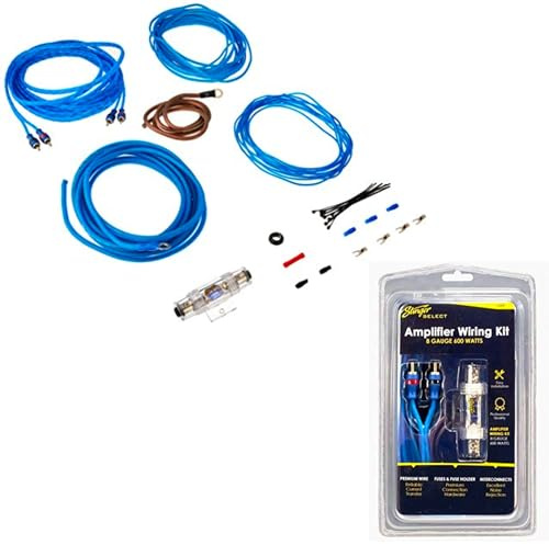 Stinger Select SSK8 10mm² Carhifi Anschluss-Set Stromkabel-Set für Endstufe Verstärker (600 Watt 60A 8GA) mit Powerkabeln, Cinchkabel, Sicherungshalter, Sicherung, Gabelkabelschuhen und Kabelbinder