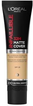 L'Oréal Paris Fondotinta Infaillible 32H Matte Cover, Make-Up dal Finish Matte Copertura Totale sulla Pelle, 200 Sable Doré, 30 ml