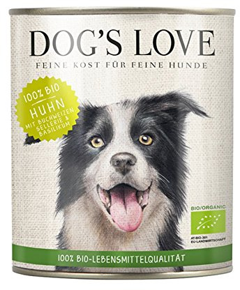 DOG'S LOVE BIO Hundefutter Nassfutter Huhn mit Buchweizen, Sellerie & Basilik (6 x 800g)
