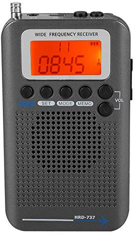 VHF Airband Radio Receiver,AIR/FM/AM/CB/VHF/SW Portable Full Band Aircraft Hand-held Travel Radio Recorder with Extended Antenna,Build in Battery,Wide Frequency LCD Display with Alarm, Earphone