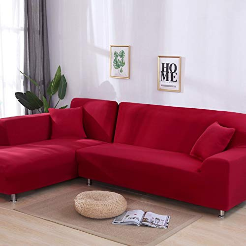 OKJK Sofa überzug Ecksofa, Sofaüberwurf L Form,wasserdicht Elastisch Maschinenwaschbar, Sofabezüge, Für Wohnzimmer Sofa Protector, Bestellen Sie 2 Stück (Red,1seater and 2seater)