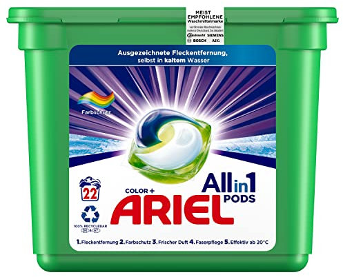 Ariel Waschmittel Pods All-in-1, Color Waschmittel, 22 Waschladungen, Frischer Wäscheduft und Farbschutz
